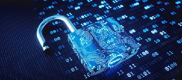 A digital graphic with a holographic pad lock being unlocked