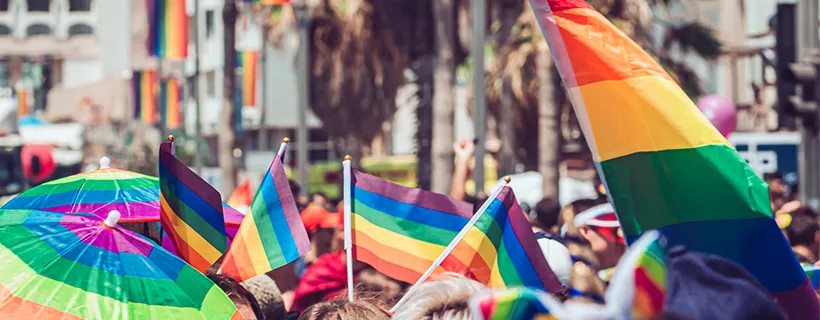 a banner with pride flags